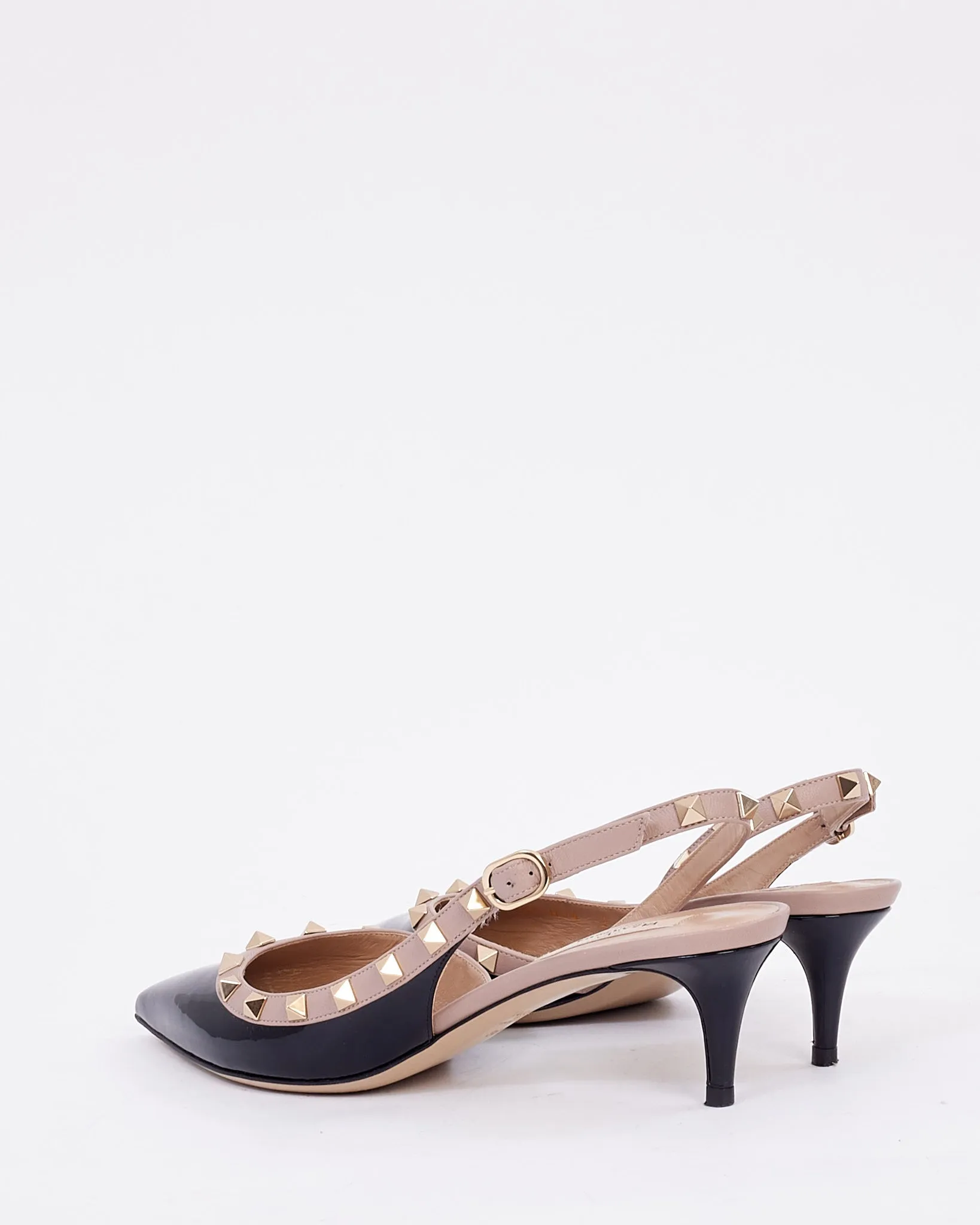 Valentino Black Patent Leather Rockstud Kitten Heel Pumps - 38.5