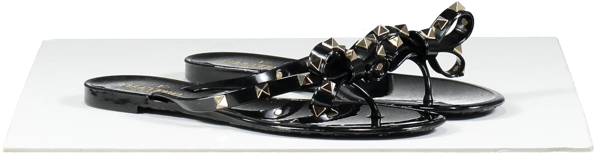 Valentino Garavani Black Rubber Rockstud Bow Thong Sandals UK 5 EU 38 👠