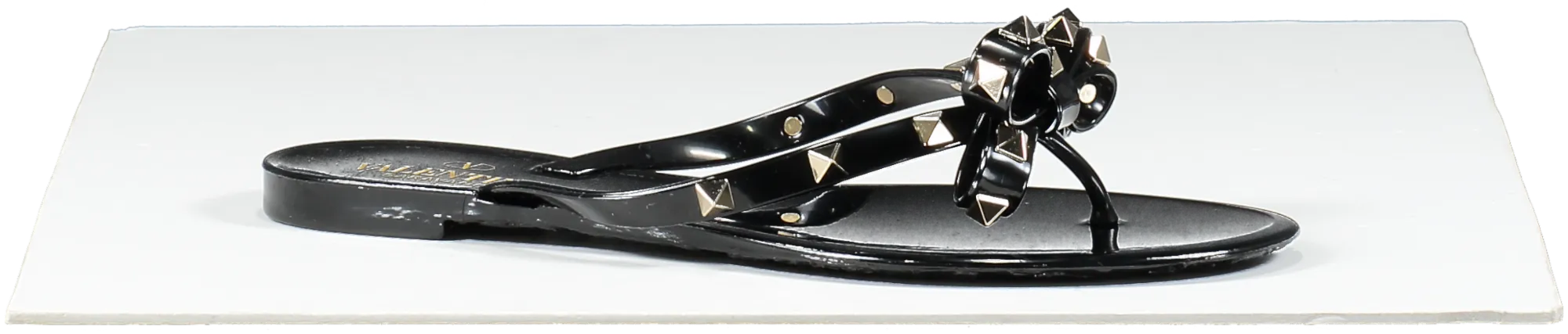 Valentino Garavani Black Rubber Rockstud Bow Thong Sandals UK 5 EU 38 👠