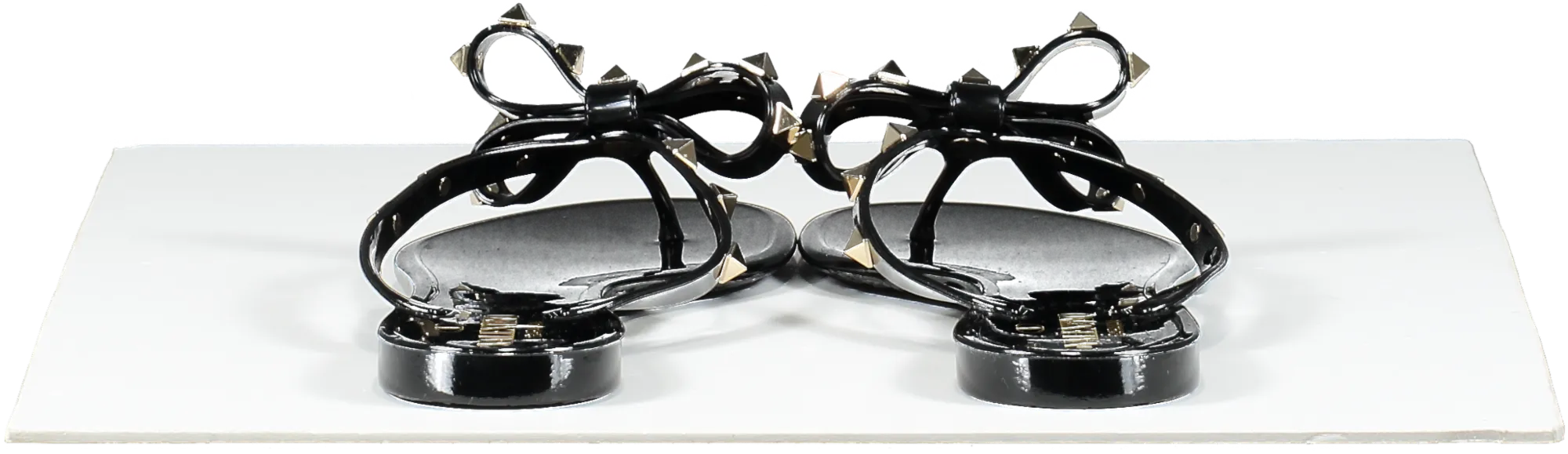 Valentino Garavani Black Rubber Rockstud Bow Thong Sandals UK 5 EU 38 👠