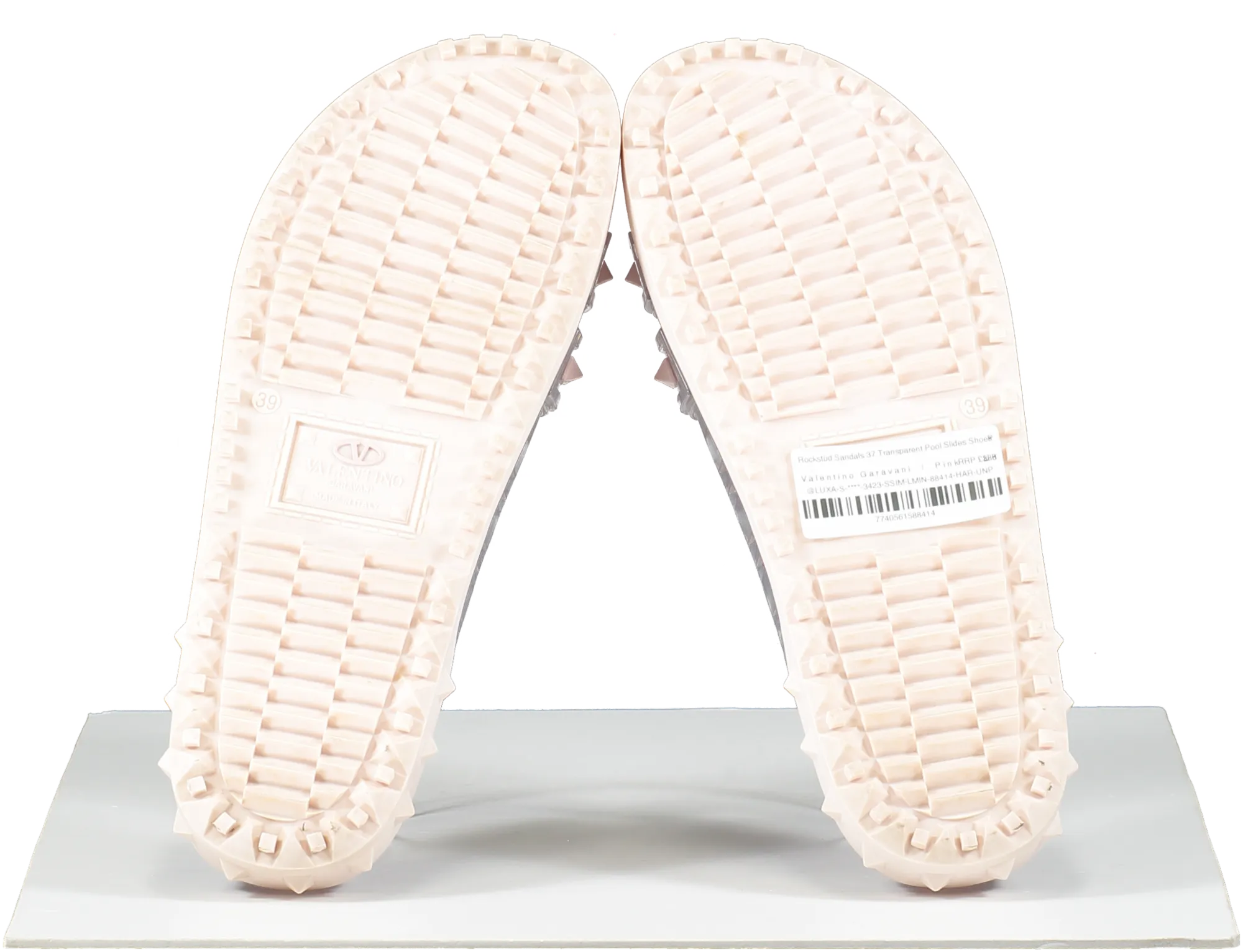 Valentino Garavani Pink Rockstud Transparent Pool Slides Shoes UK 6 EU 39 👠