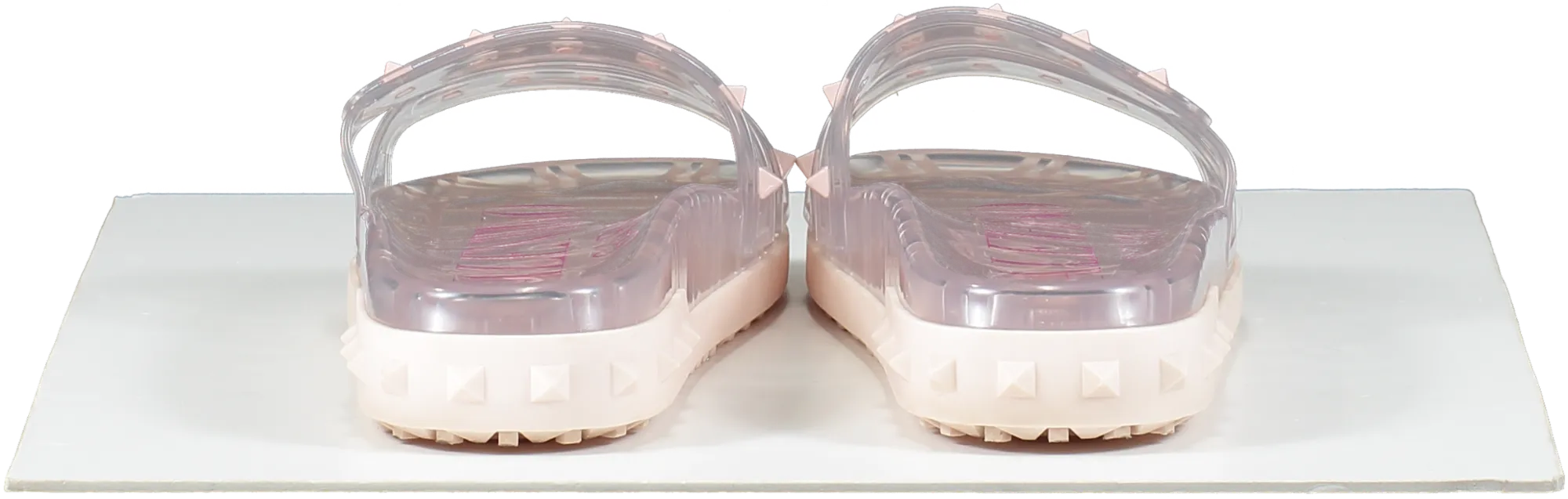 Valentino Garavani Pink Rockstud Transparent Pool Slides Shoes UK 6 EU 39 👠