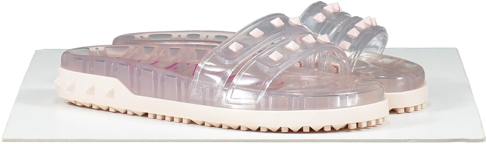 Valentino Garavani Pink Rockstud Transparent Pool Slides Shoes UK 6 EU 39 👠