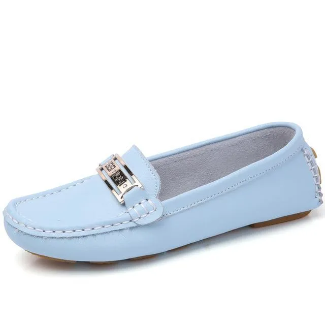 Women genuine leather ballet flats shoes