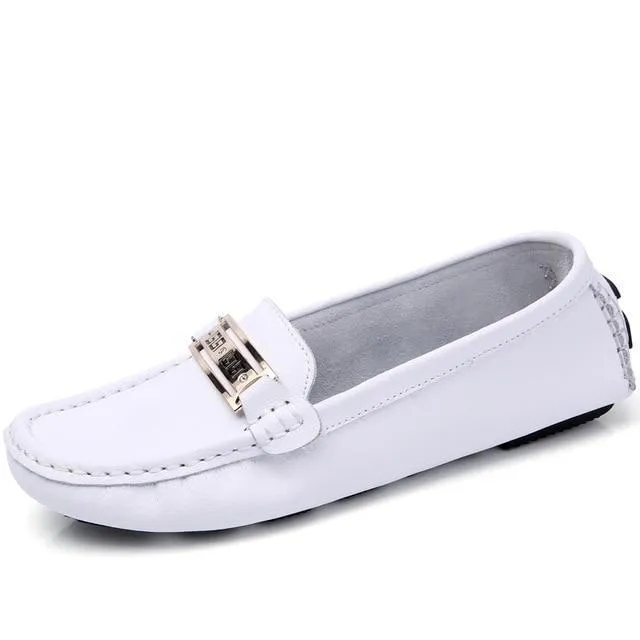 Women genuine leather ballet flats shoes