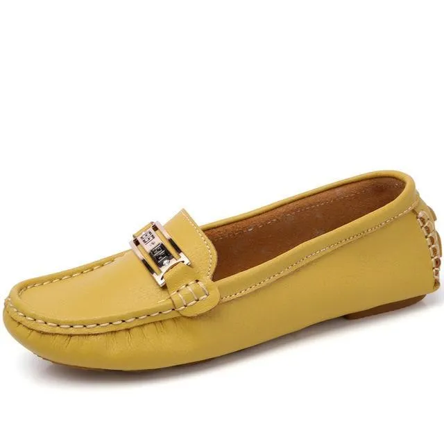Women genuine leather ballet flats shoes