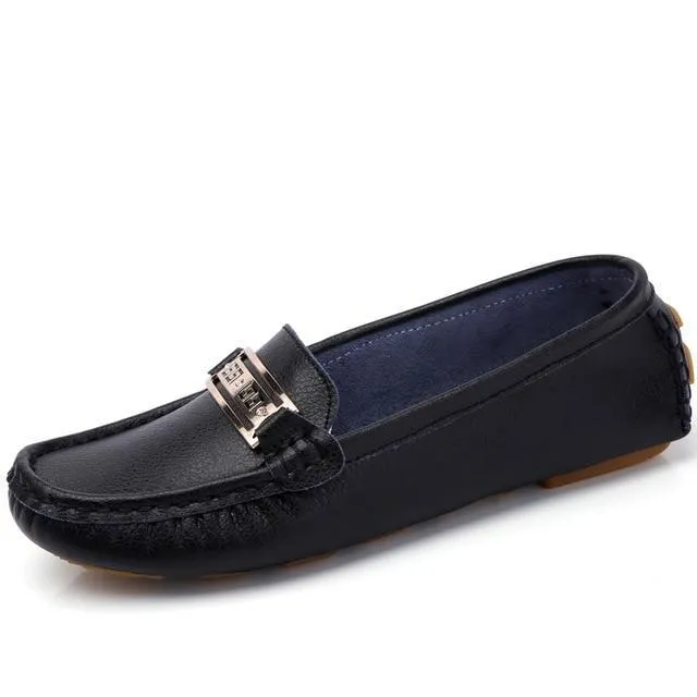Women genuine leather ballet flats shoes