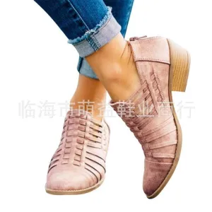 Women leather shoes Zip Fashion Heels Loafers