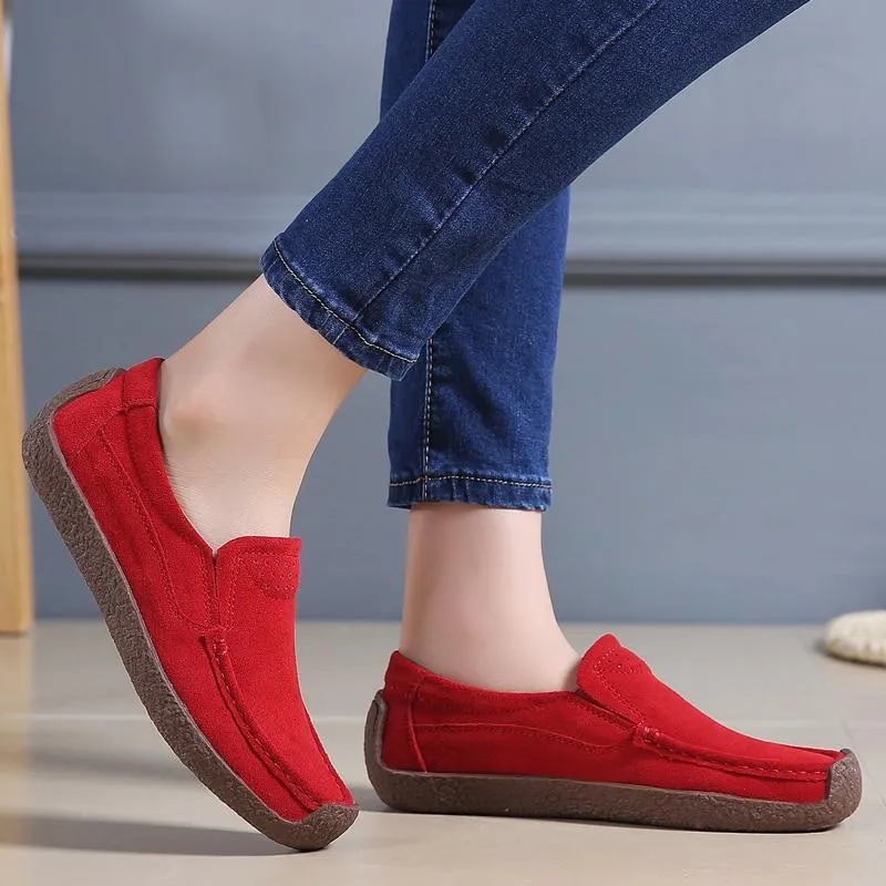 Women Suede Leather Flat Platform Ladies Elegant Shoes