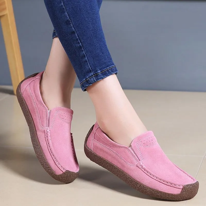 Women Suede Leather Flat Platform Ladies Elegant Shoes