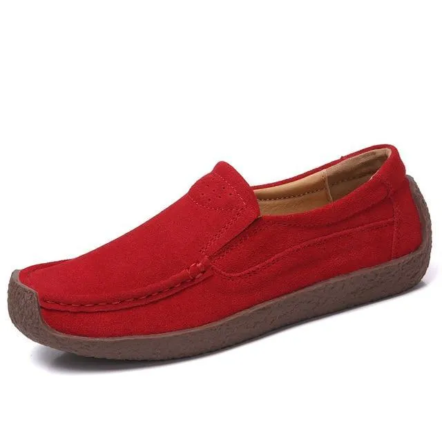 Women Suede Leather Flat Platform Ladies Elegant Shoes