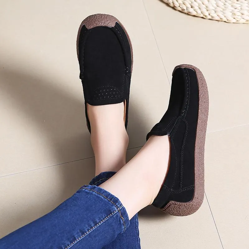 Women Suede Leather Flat Platform Ladies Elegant Shoes