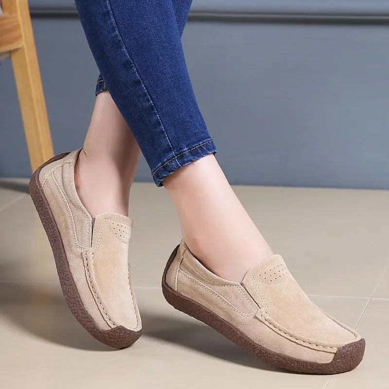 Women Suede Leather Flat Platform Ladies Elegant Shoes