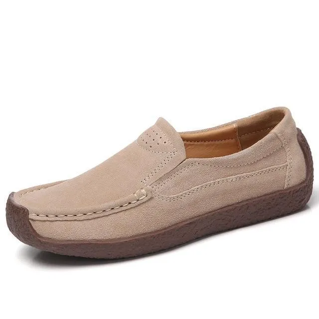 Women Suede Leather Flat Platform Ladies Elegant Shoes
