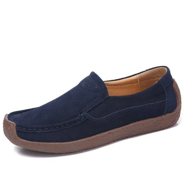 Women Suede Leather Flat Platform Ladies Elegant Shoes
