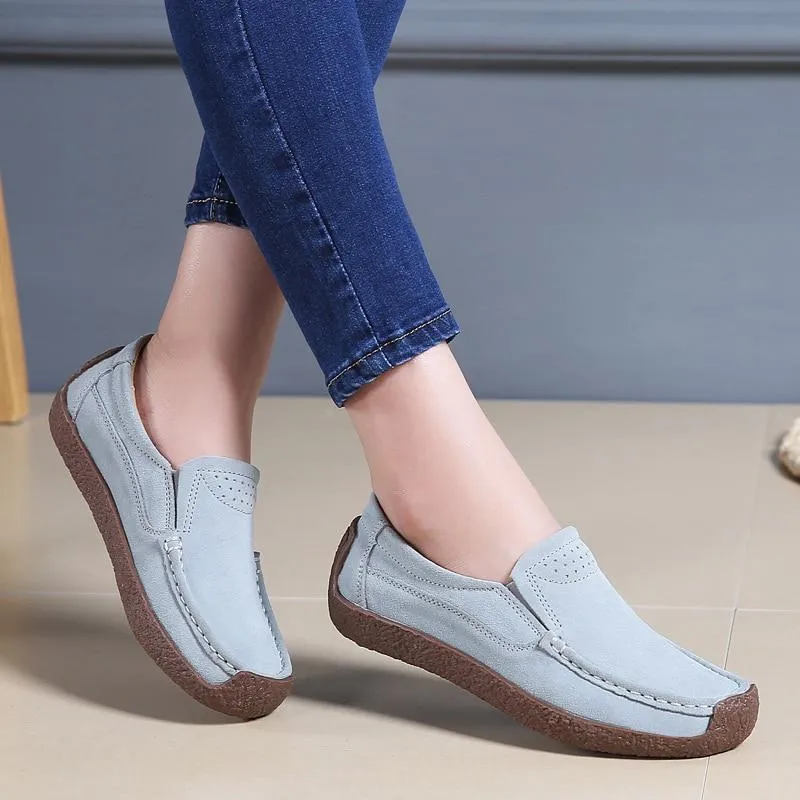 Women Suede Leather Flat Platform Ladies Elegant Shoes