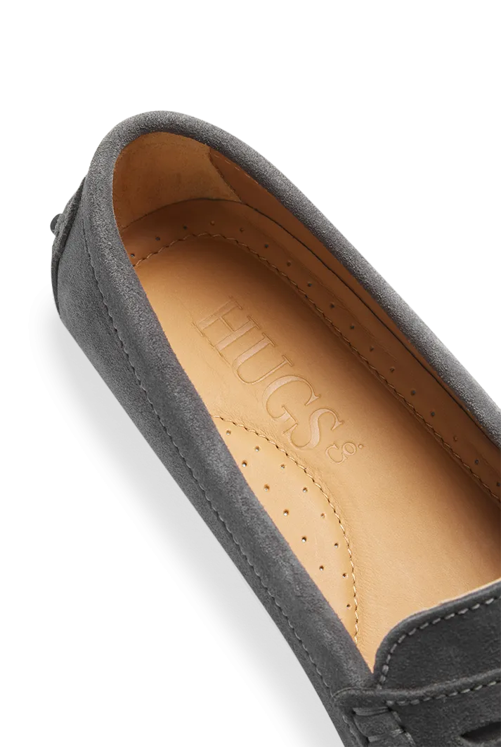 Women's Grey Suede Penny Driving Loafers