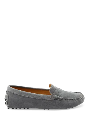 Women's Grey Suede Penny Driving Loafers