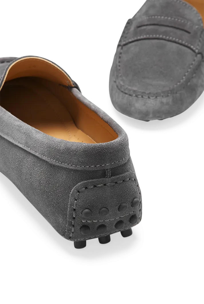 Women's Grey Suede Penny Driving Loafers