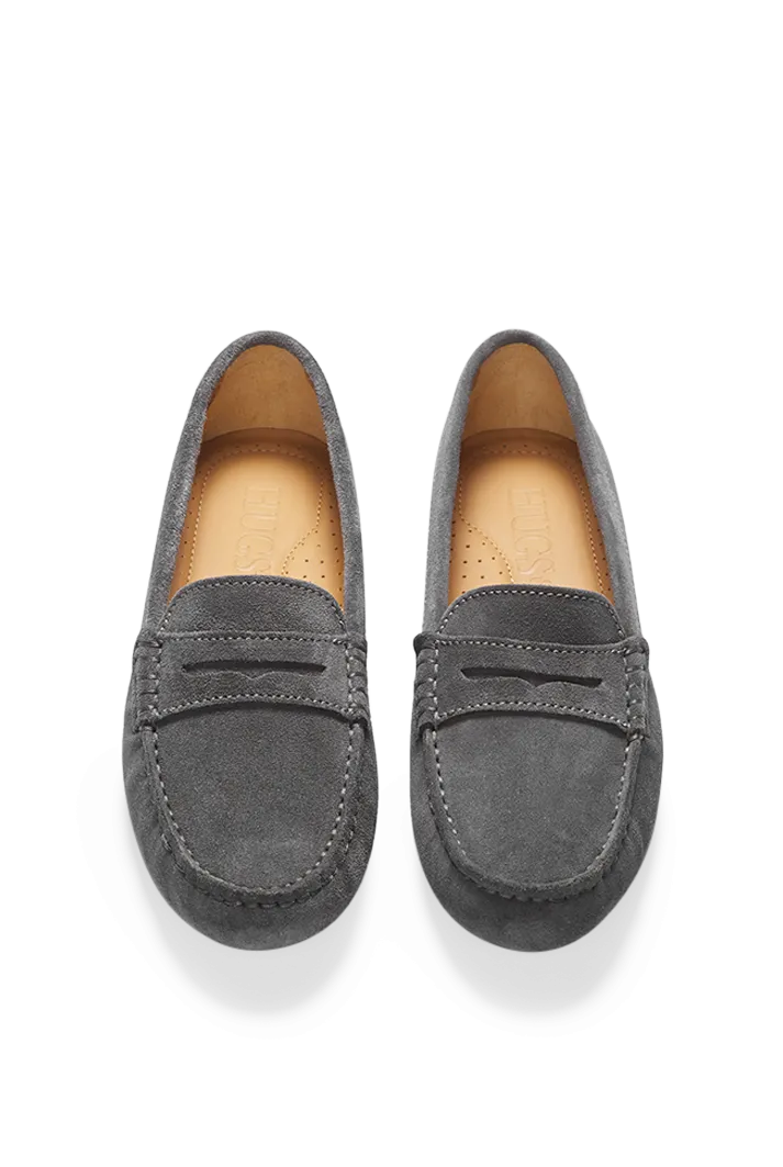 Women's Grey Suede Penny Driving Loafers