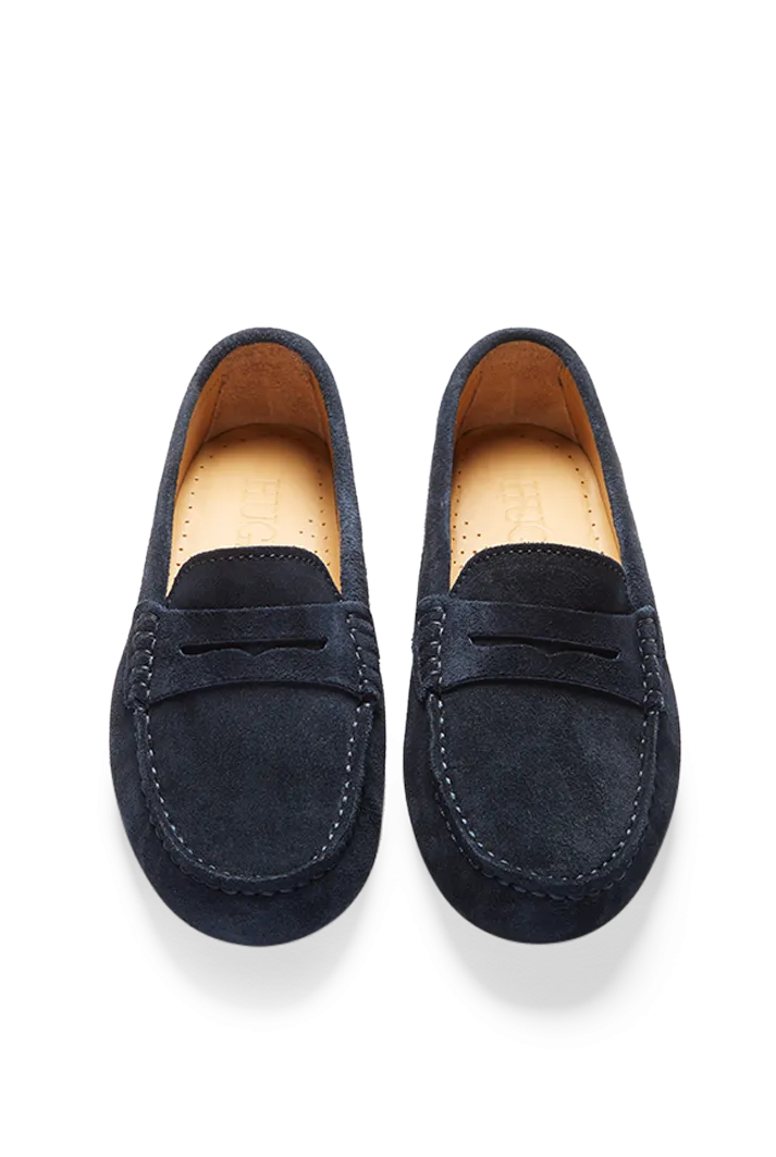 Women's Navy Suede Penny Driving Loafers
