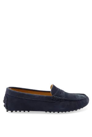 Women's Navy Suede Penny Driving Loafers