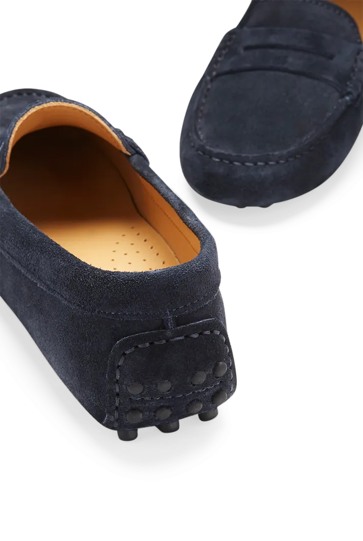 Women's Navy Suede Penny Driving Loafers