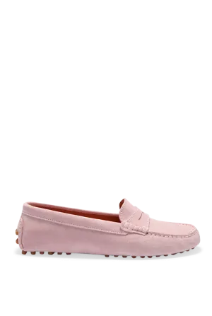 Women's Pink Suede Penny Driving Loafers