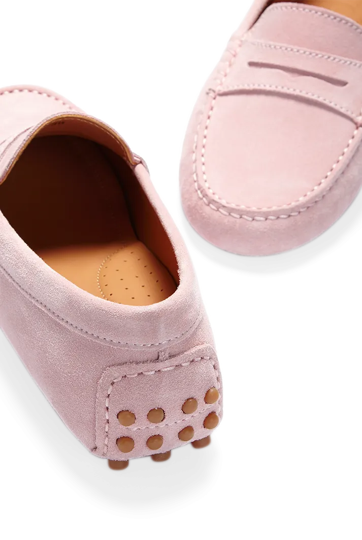 Women's Pink Suede Penny Driving Loafers