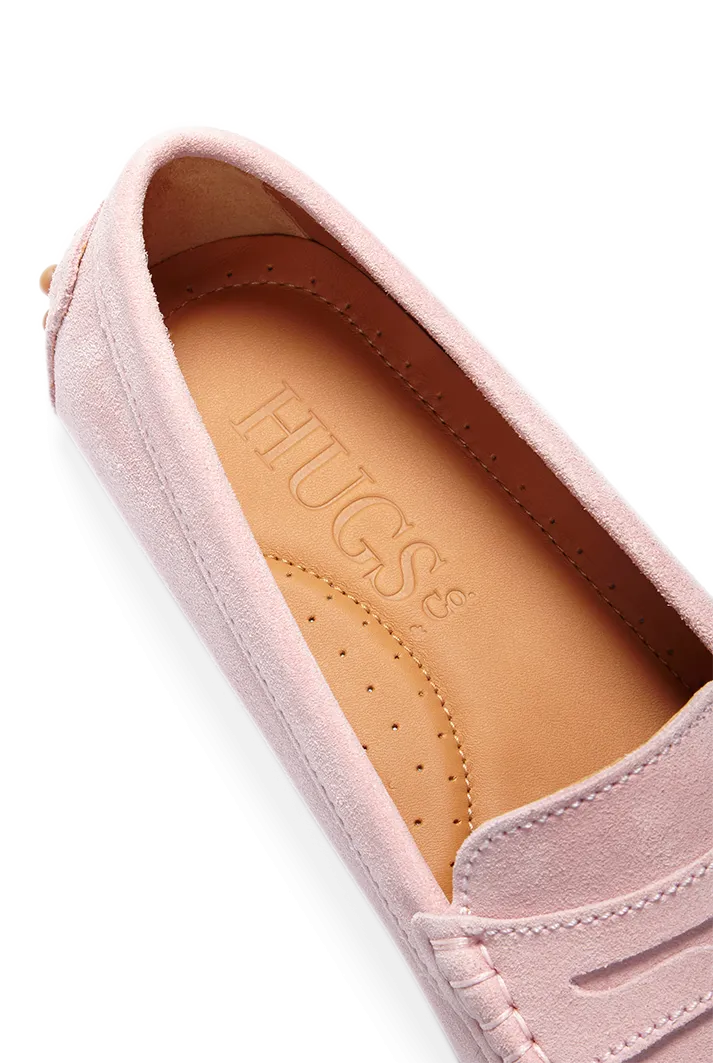 Women's Pink Suede Penny Driving Loafers