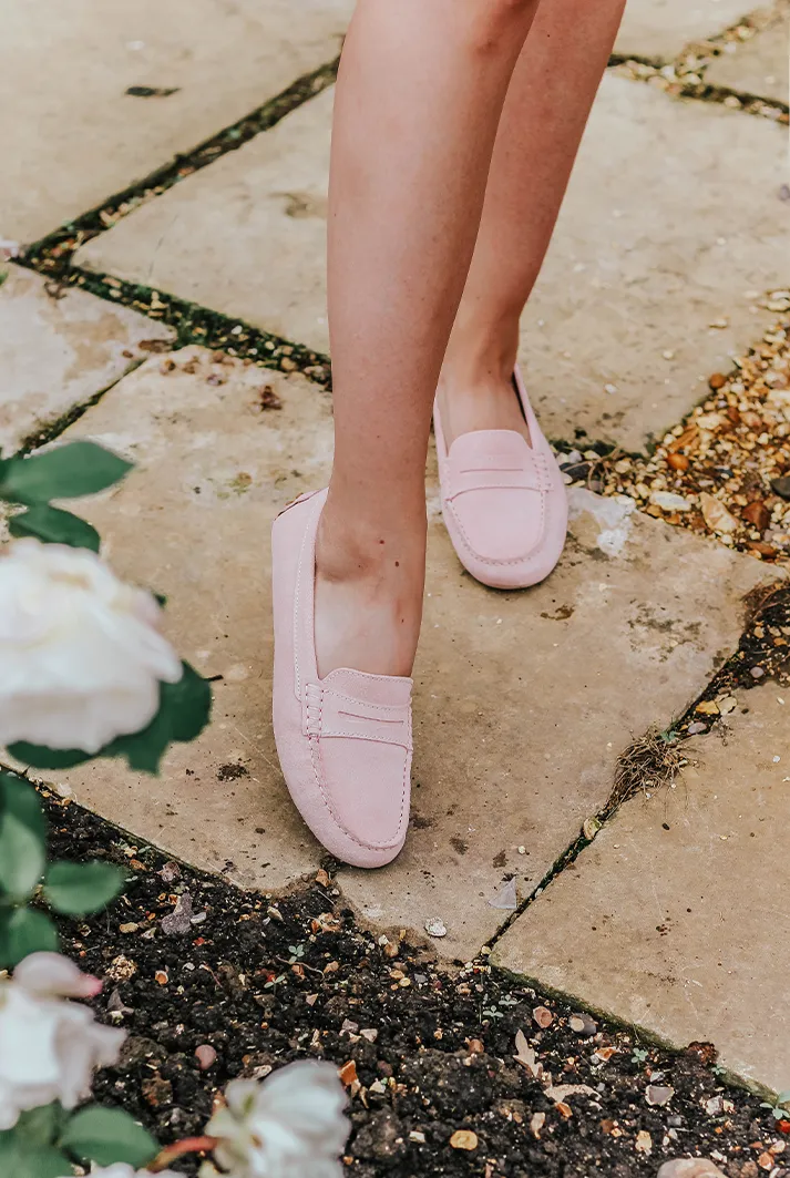 Women's Pink Suede Penny Driving Loafers