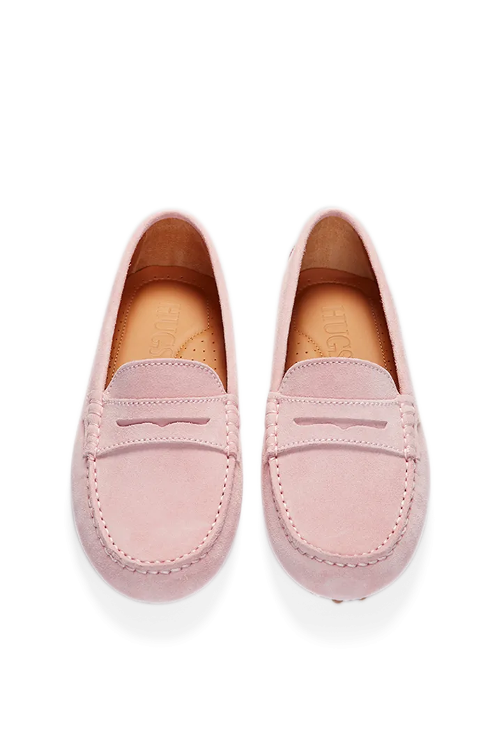 Women's Pink Suede Penny Driving Loafers