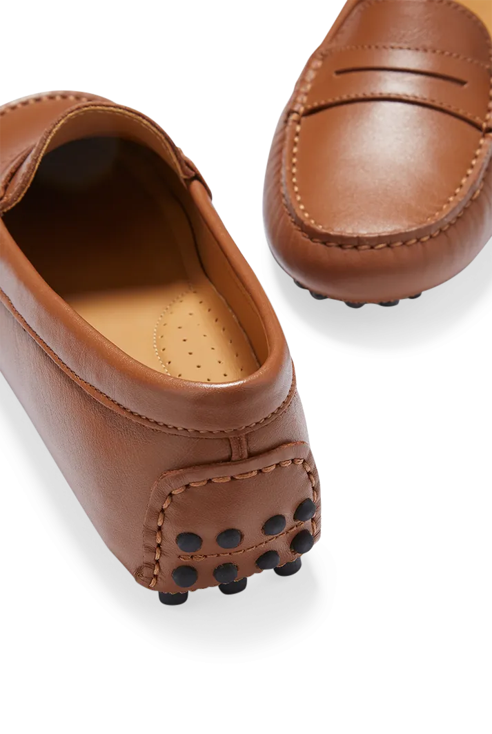 Women's Tan Leather Penny Driving Loafers