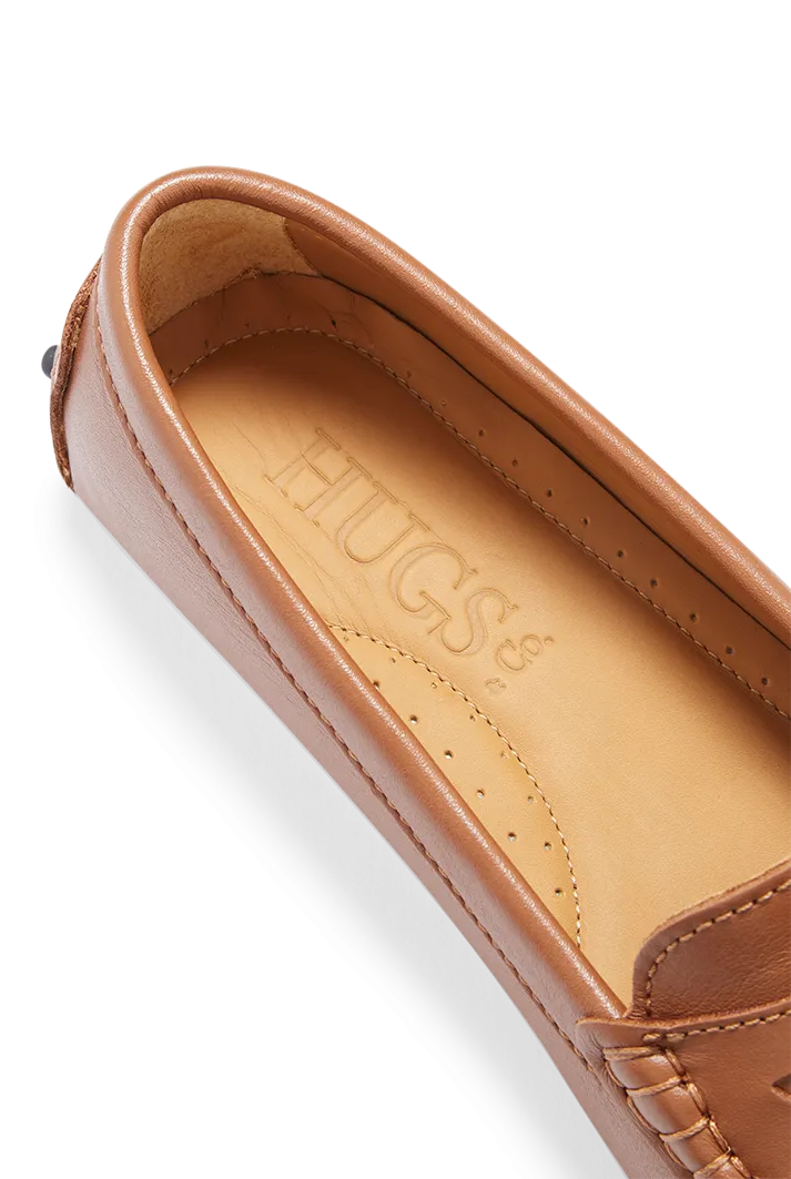 Women's Tan Leather Penny Driving Loafers