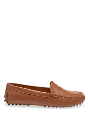 Women's Tan Leather Penny Driving Loafers